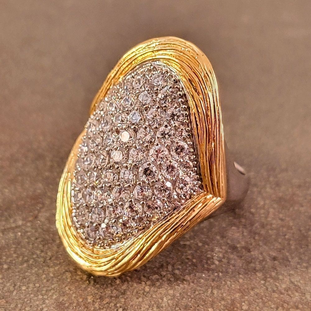 Sterling Two Tone CZ Invisible Set Statement Ring - Picture 4 of 9